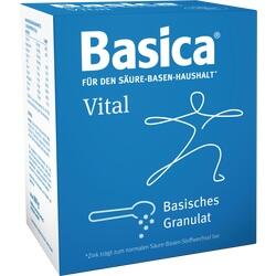 Blaue Packung mit der Aufschrift "Basica Vital, Basisches Granulat".