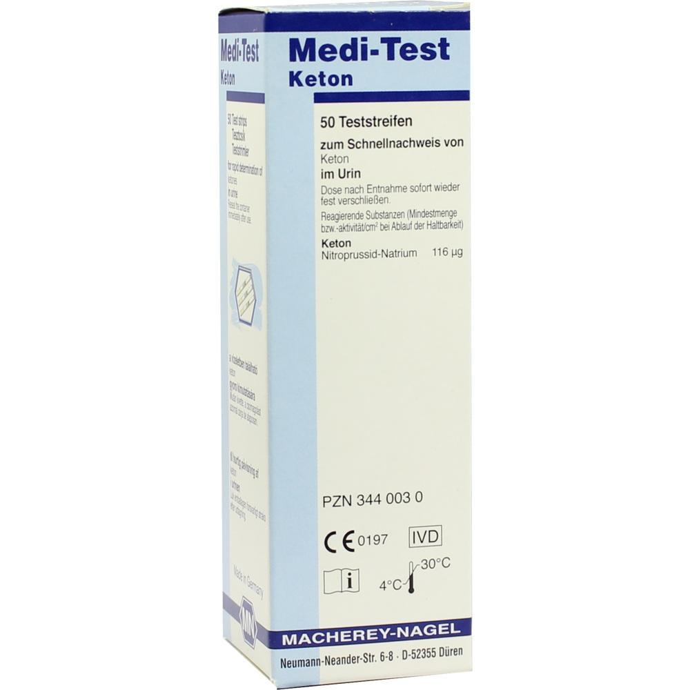 Eine Packung mit 50 Teststreifen zum Nachweis von Keton im Urin.