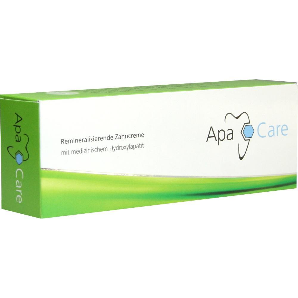 Eine Zahnpasta-Verpackung von ApaCare in Grün und Weiß.